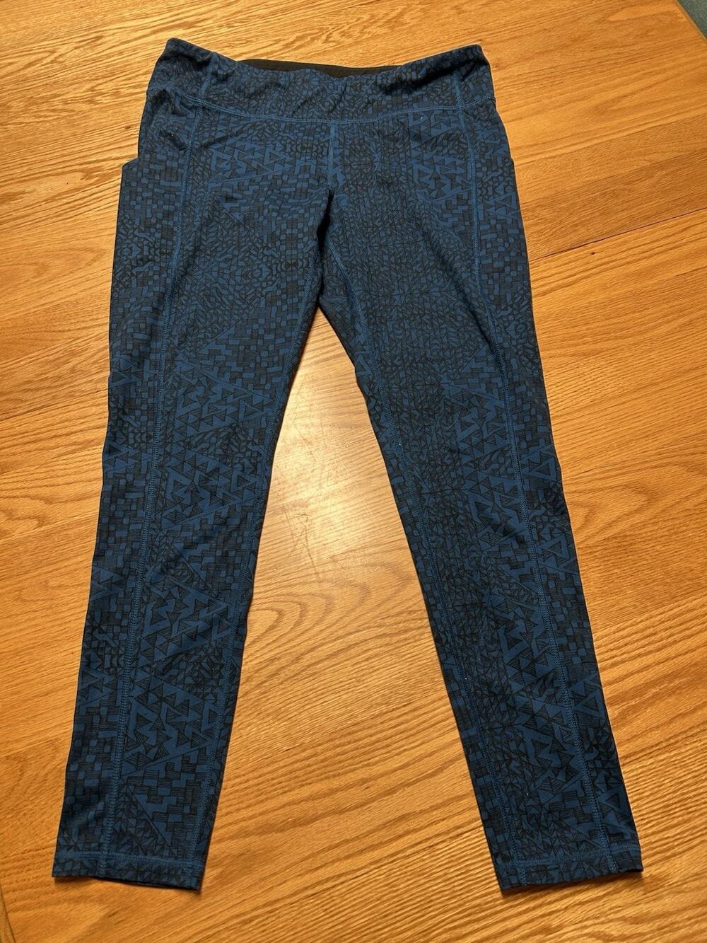 LUCY Powermax Leggings Size XL Blue Geometric designs. Long Activewear Pockets